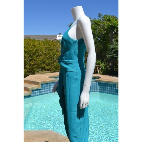 Sandro Ferrone Midi V-Neck Back Zipper Blue/Green Dress Size 44-LT09P - Picture 3 of 8